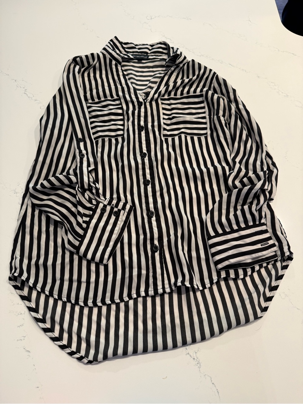 My Michelle Black and White Vertical Stripe Button-Down Shirt